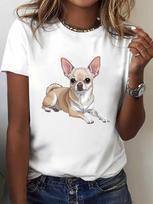 Women's Chihuahua Dog Lover Sleeve Crew Neck Casual Top with Realistic Chihuahua Illustration Print, Medium-Stretch Fit for Summer Spring Wear, 4XL juoda
