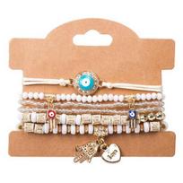 6Pcs/Set Women Bracelet Bohemia Style Elastic Rope Beads Bracelet with Palm Charm Adjustable Length Multi-layer Stackable Bracelets balta