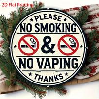 D Flat Printing No Smoking  No Vaping Round Tin Sign  Retro Warning Metal Wall Decor for Home  Public Spaces 20x20cm(8x8inch) black