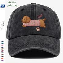 D Flat  pc Cartoon Dachshund D Flat Print Flat Heat Transfer Baseball Cap Puppy Wearing Pink Base Green Triangle Pattern Cl 1pc