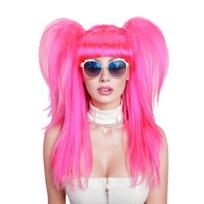 Rožinė Raudona Dvi Uodegos Ilgas Tiesus Sintetinis Perukas Moterims Cosplay Kostiumų Vakarėlis Dovanos rožinė raudona spalva