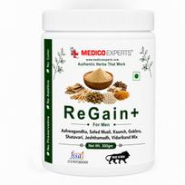 MedicoExperts ReGain+ 300g - Safed Musli, Ashwagandha, Shatavari, Kaunch Beej, Gokhru, Vidarikand, Jeshthamadh | Iš anksto sumaišytas ajurvedinis miltelis | FS