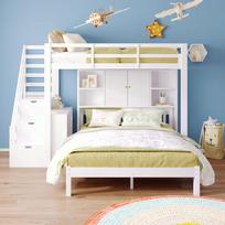Bunk Bed with Storage Shelf, 90*200cm+140*200cm, Multifunctional, With Stairs and Movable Side Table, Large Space, White[OLD SKU:N634P1704312345W] balta