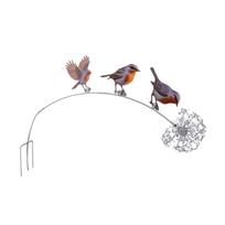 Robin Garden Stakes with 3 Birds Delicate Cutout Flower Rustproof Iron Metal Ornaments Outdoor Decor for Lawn Flower gray