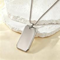 Stainless Steel Engravable Dog Tag Pendant Necklace with Snake Bone Chain white