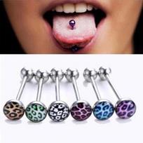 6Pcs Mixed Leopard Ball Barbell Bar Tongue Ring Stainless Steel Body Jewelry One Size gray
