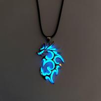 Glowing In The Dark Luminous Dragon Necklace Moonstone Glowing Necklace  Men Boy Blue-Leather Chain