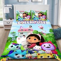 Cartoon Duvet Cover Pillowcase Bedding Set Dollhouse Adult Boy Girl Bedroom Decoration Children Single Double Large Size 135x200cm white