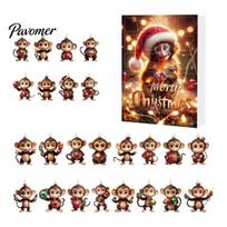 Acrylic Hanging Pendant Christmas Monkey Advent Calendar, 24 Days Countdown Calendar with 2D Collectible Figurine Ornament, Funny Animal Xmas A