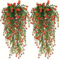 3 vnt., Dirbtiniai kabantys augalai, Netikras kabantis augalas, Dirbtinės eukalipto lapų žaliosios vijoklinės augalai, Lauko UV spinduliams atsparūs plastikiniai augalai 3pcs oranžinė