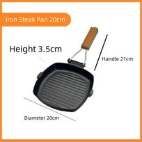 Portable Hand Forging Cast Iron Pan Non Stick Uncoated Picnic Grill Pan Foldable no Lid Steak Frying Pan Outdoor BBQ black