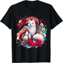 Japanese Nine-tailed Fox Kitsune Dragon T-Shirt S juoda