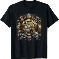 Klasikiniai steampunk elementai, tokie kaip krumpliaračiai, dantračiai, laikrodžio mechanizmas Marškinėliai S įvairiaspalvis