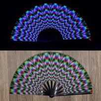 Kung Fu UV Ink Fluorescent Fan Bamboo Bone Folding Fan for Festival Dance Party blue