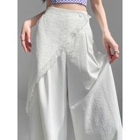 Women's White Lace Two-Piece Wide-Leg Pants with Crotch Cover - High-Waisted, Slimming, Draping, Floor-Length for Summer S balta