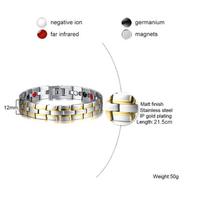 Vinterly Magnetic Bracelet Male Health Energy 15mm Gold-color Chain Wristband High Magnet Germanium Jewelry Stainless Benefits gray