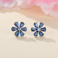 wih new flower blue diamond stud earrings simple personality niche earrings earrings gray
