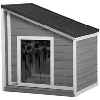 Dog House Made of Solid Wood, Weather-Resistant, Asphalt Roof, 71 cm x 58 cm x 77 cm, Grey + White 71 x 58 x 77 cm