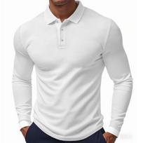 Mens American Style Breathable Quick Dry Long Sleeve Casual Polo T Shirt S balta
