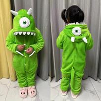 Vaikų Sully Mike kostiumai Mielas juokingas Helovino kombinezonas Berniukams mergaitėms Kigurumi pižama Anime apranga Žieminis kombinezonas Šiltas flanelinis kostiumas 4T(fit 85-104cm) žalia