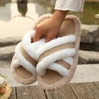 Women's Fuzzy Slippers, Popular Autumn & Winter Slides, Thick Sole Non-Slip Fluffy Maternity House Slippers for Indoor and Outdoor Wear 36 smėlis