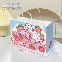 Gift Bag Cartoon Tote Bag Birthday Gift Bag for Girlfriend Large Kindergarten Bag milk tea rabbit/2PCS white