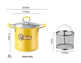 3L Deep Fryer with Strainer Basket with Anti-scalding Silicone Handle Heat-resistant Deep Fryer French Fries Tools geltona