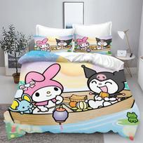 Kuromi Mano Melodija Sanrio Serija Spausdinamas Miegamojo Patalynės Komplektas Antklodės Užvalkalas Kalėdinės Dovanos Komfortas Animacinis Su Pagalvės Užvalkalu EU Single(135*200cm)3pcs white