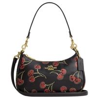 Coach Teri 24 vyšnių rašto logotipas Elegantiška odinė rankinė ant peties Vidutinio dydžio moteriškos rankinės Juoda Auksinė CCZ16-IMA47 Basic Set (Bag+Dust Bag) black