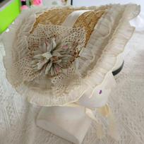 French Rural style Lolita Straw Hat Ruffle Lace Ribbon Bow Beach Hat Hair Accessories With Strap Ribbon Flower Flat Top Hat gray