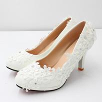 Balti Nėriniai Apvalus Pirštas Aukštakulniai Vestuviniai Batai Moterims, Didelis Dydis, BH2111 Size 39 beige