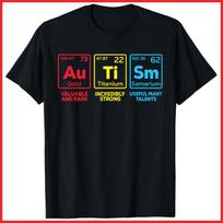 Autism Awareness Elements Periodic Table Black Cotton T-Shirt S-5XL S black