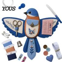 Sewing Essentials Storage Organizer Bird Shaped Felt DIY Kit, Portable Decorative Crafts Pouch Creative Making Kit with Scissor Slot And Needle D gray