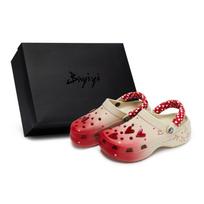 Crocs Classic Platform Clog 811 Velvet Red Heart Special Shoe Box Love Detachable Straps Clogs for Women Bone White and Red 39-40 black