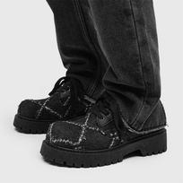 Madingi Nauji Vyriški Skalbti Džinsiniai Platforminiai Apvalaus Piršto Derbio Batai Atsitiktiniai Didelio Piršto Odiniai Batai Nišiniai Avangardiniai Streetwear Batai Vyrams 39 juoda