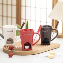 Chocolate Fondue Mug Ceramic Butter Heater Melt Pot Bowl Cookware for Dessert White beige