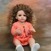 55cm Reborn Baby Doll Realistic Vinyl Girl Doll with Curly Hair Woolly Curls Cutie Knitted Outfit rožinė