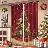 Set Of 2 Christmas Tree Print Curtains Multiple Size Living Room Bedroo Holiday Insulation Decoration Curtain Blackout For Great Made Polyester W100*H70(CM)-Hooks&1PCS brown