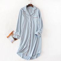 Spring Summer Women's Long Knit Cotton Sleep Tops Women Cardigan Long Sleeve Nightgowns Solid Lapel Sleepwear Nighty for Ladies Home Clothes L mėlyna