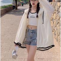 Fashion Hooded Sun Protection Coat Women Summer Long Sleeve Thin Breathable Jacket Female Korean Streetwear Sun Proof Clothing S smėlis