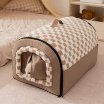 New Cotton Winter Thickened Curved Tent Large Space Cat & Dog Movable Luxury Carton Kennel Bed (Brown,S) ruda