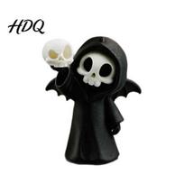 Resin Skeleton Model 3D Printed Grim Reaper Skull Ornament with Bat Wings Decor Trendy Desk Accessories Cute Gothic Figurine for Halloween black