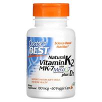 Natural Vitamin K2 MK7 with MenaQ7 plus D3, 180mcg - 60 vcaps - Doctor's Best