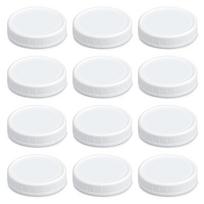 12 vnt. stiklainių dangteliai, sutirštinti balti plastikiniai, sandarūs, nepralaidūs, plačiakakčiai, pakeičiami, maisto laikymui, konservavimui 70mm white