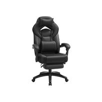 SONGMICS Gaming Chair, Office Chair with Footrest, Desk Chair, Ergonomic Design, Adjustable Headrest, Lumbar Support, Holds up to 150 kg, Black