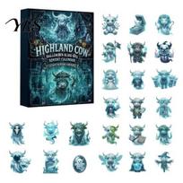 Advent Calendar for Friends 24 Days Highland Cow 2026, Christmas Countdown Surprise Kids Adults, Acrylic Cattle Ornaments Home Holiday Party A gray