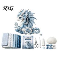 Screen Free Activity Dragon Patchwork DIY Kit, Fabric Sewing Kit with Adult Crafting Projects Pre-cut Fabric, Beginner Craft for Handmade Home mėlyna