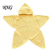 Soft Cotton Yarn Infant Wrap Starfish Baby Sleeping Bag, Knitted Swaddle Sleep Sack with Hood, Cozy Star Shaped Wearable Blanket, Newborn Photography geltona