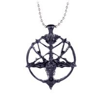 Pentagramos Kaklo Papuošalas Kaukolės Ožio Galvos Pakabukas Satanizmas Okultizmas Metalas Vintažinis Sidabrinis Žvaigždė Vyriški Papuošalai AVE juoda