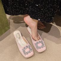 Fashion New Slippers Flat Mules for Women Slides Jelly Flip Flops Lady Loafers Fashion Low Cover Toe Glitter Girl Soft Luxury Sandals 35 rožinė